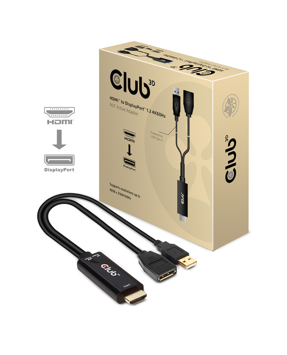 CLUB3D HDMI 2.0 TO DISPLAYPORT 1.2 4K60HZ HDR M/F ACTIVE ADAPTER Noir