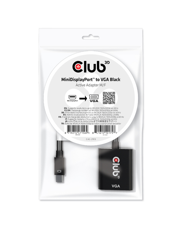 CLUB3D CAC-2113 changeur de genre de câble Mini Displayport VGA Noir