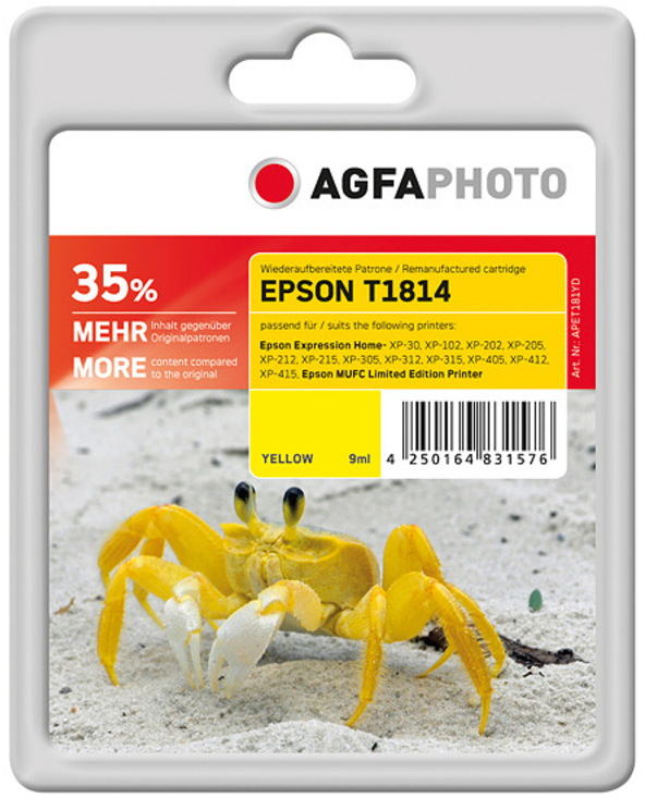AgfaPhoto APET181YD cartouche d'encre 1 pièce(s) Jaune