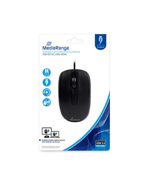 MediaRange MROS211 souris Ambidextre USB Type-A Optique 1000 DPI