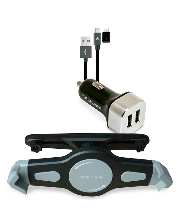 RealPower Tablet Car Set Zubehoer-Set fuer Tablets Support actif Tablette / UMPC Noir, Argent