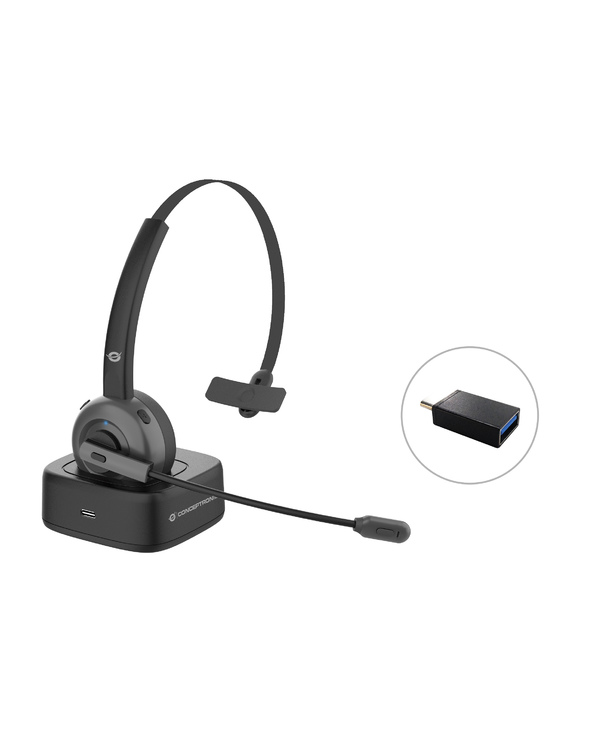 Conceptronic POLONA03BD écouteur/casque Sans fil Arceau Bureau/Centre d'appels Bluetooth Socle de chargement Noir