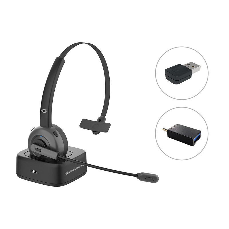 Conceptronic POLONA03BDA écouteur/casque Écouteurs Arceau Bureau/Centre d'appels Bluetooth Socle de chargement Noir