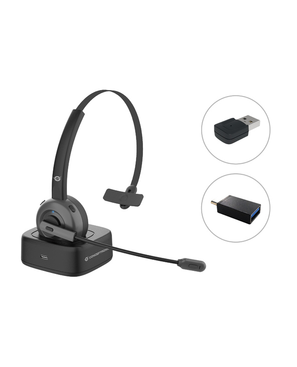 Conceptronic POLONA03BDA écouteur/casque Écouteurs Arceau Bureau/Centre d'appels Bluetooth Socle de chargement Noir