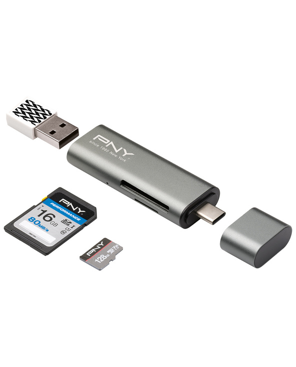 PNY R-TC-UA-3N1E01-RB lecteur de carte mémoire USB 3.2 Gen 1 (3.1 Gen 1) Type-C Métallique