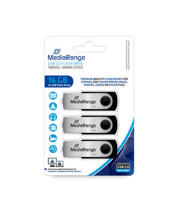 MediaRange MR910-3 lecteur USB flash 16 Go USB Type-A 2.0 Noir, Argent