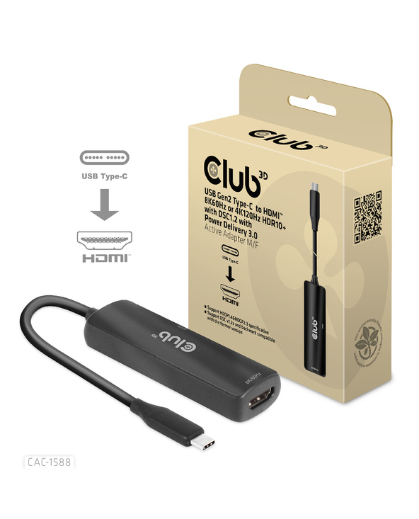 CLUB3D CAC-1588 câble vidéo et adaptateur 0,17 m USB Type-C HDMI Noir