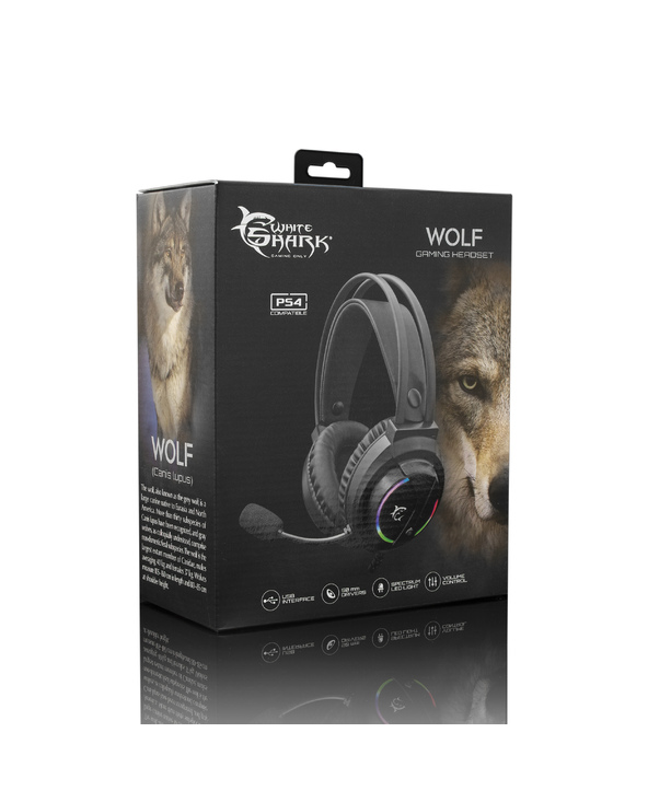 White Shark Wolf Couteur Casque Avec Fil Jouer Noir