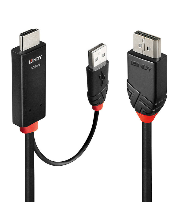 Lindy 41500 câble vidéo et adaptateur 3 m HDMI + USB Type-A DisplayPort Noir