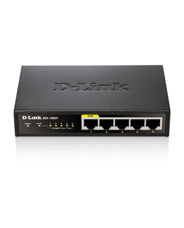 D-Link DES-1005P commutateur réseau Non-géré Connexion Ethernet, supportant l'alimentation via ce port (PoE) Noir