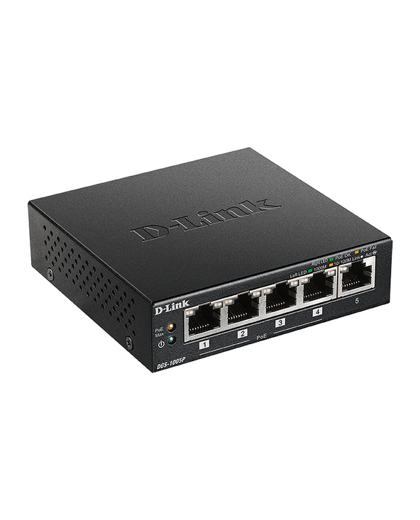 D-Link DGS-1005P Non-géré L2 Gigabit Ethernet (10/100/1000) Connexion Ethernet, supportant l'alimentation via ce port (PoE) Noir