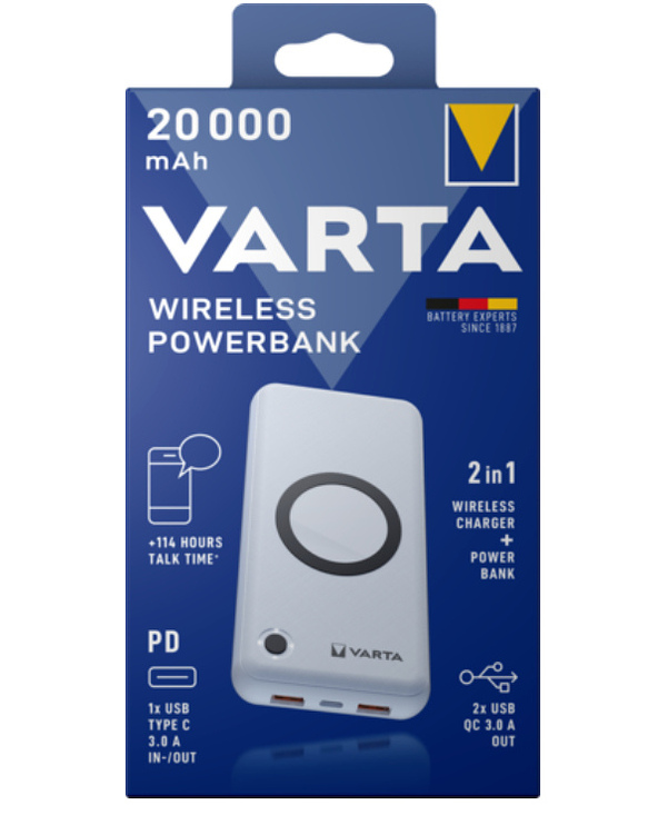Varta 57909 101 111 banque d'alimentation électrique Lithium Polymère (LiPo) 20000 mAh Recharge sans fil Blanc