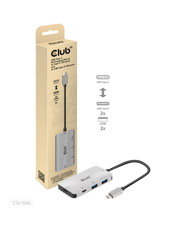 CLUB3D CSV-1543 station d'accueil USB 3.2 Gen 2 (3.1 Gen 2) Type-C Noir, Argent