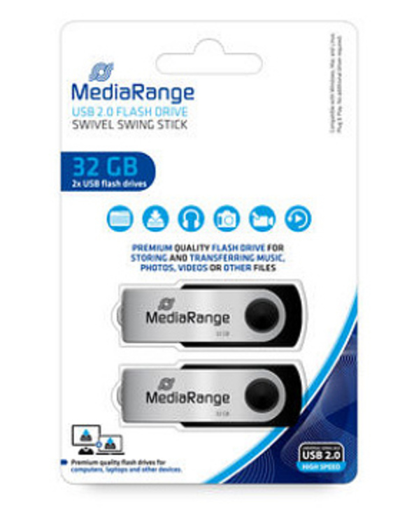 MediaRange MR911-2 lecteur USB flash 32 Go USB Type-A 2.0 Noir, Argent
