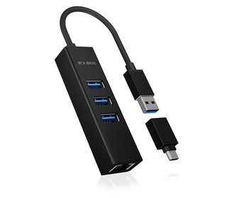 ICY BOX IB-HUB1419-LAN USB 3.2 Gen 1 (3.1 Gen 1) Type-A Noir