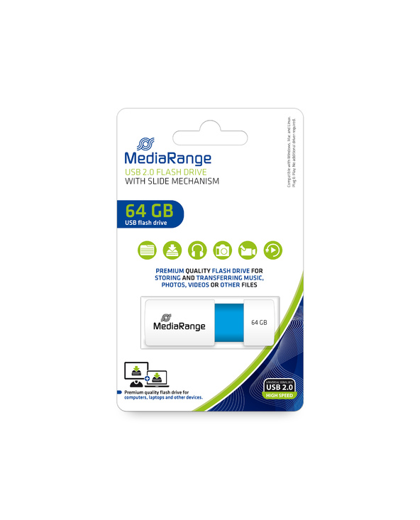 MediaRange USB Stick 64GB MR974 lecteur USB flash 64 Go USB Type-A 2.0 Bleu, Blanc