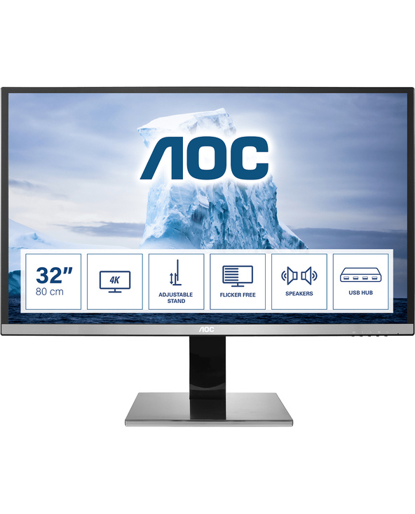 AOC 77 Series U3277PWQU 32" LCD 4K Ultra HD 4 ms Noir, Argent