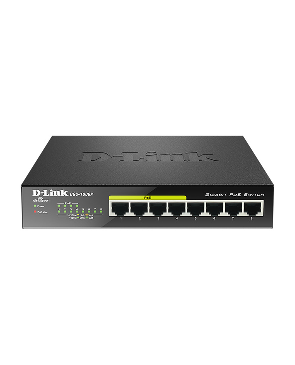 D-Link DGS-1008P commutateur réseau Non-géré Gigabit Ethernet (10/100/1000) Connexion Ethernet, supportant l'alimentation via ce