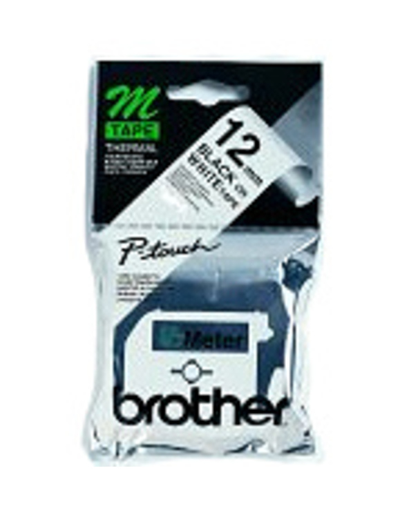 Brother Labelling Tape - 12mm, Black/White, Blister ruban d'étiquette M