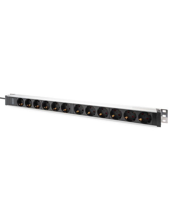 Digitus Multiprise avec profilé en aluminium, 12 prises à contact de protection, câble d'alimentation de 2 m avec fiche de sécur