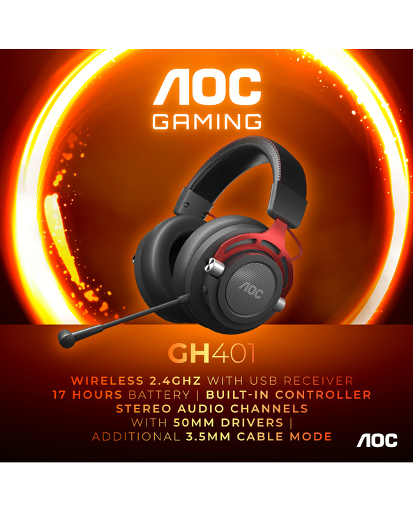 AOC GH401 écouteur/casque Avec fil &sans fil Arceau Jouer Noir, Rouge