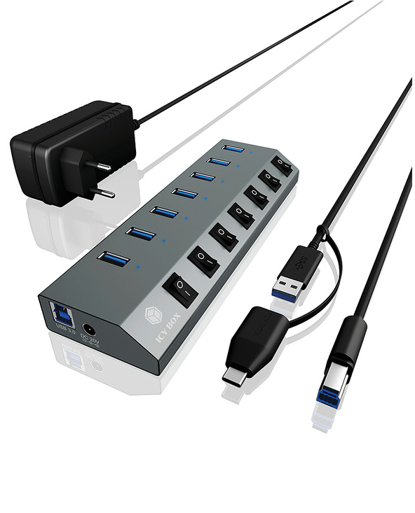ICY BOX IB-HUB1701-C3 USB 3.2 Gen 1 (3.1 Gen 1) Type-B 5000 Mbit/s Anthracite