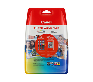 Canon Cartouche d'encre CLI-526 BK/C/M/Y + Pack économique de papiers photo