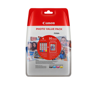 Canon Cartouche d'encre CLI-571 BK/C/M/Y + Pack économique de papiers photo