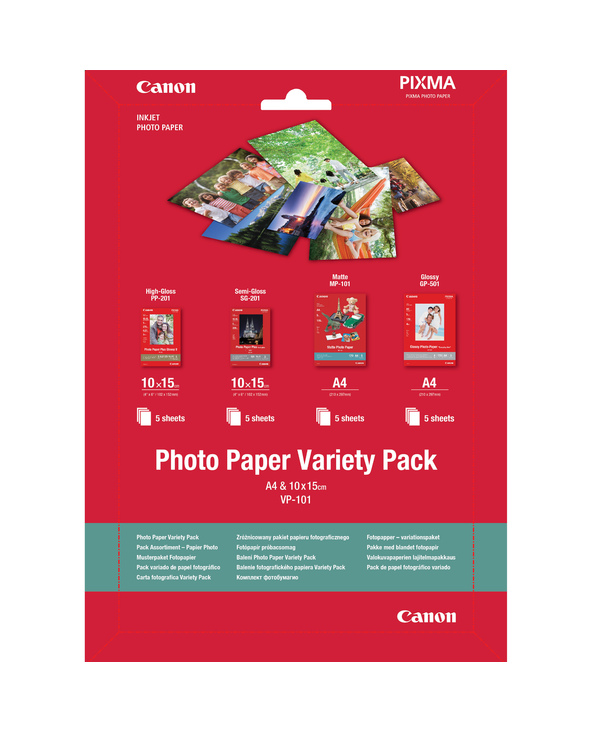 Canon Pack variété de papier photo 4 × 6" (10 × 15 cm) et A4 VP-101 de , 20 feuilles