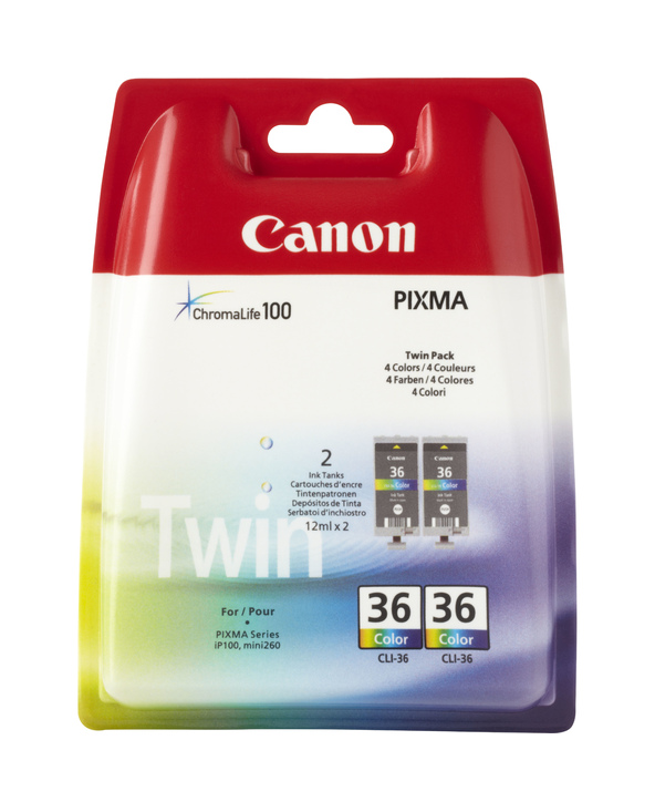 Canon Pack de 2 cartouches d'encre couleur CLI-36 C/M/Y