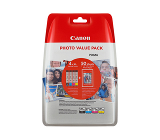 Canon Cartouche d'encre CLI-571XL BK/C/M/Y à haut rendement + Pack économique de papiers photo