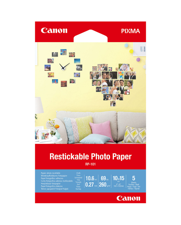 Canon Papier photo autocollant repositionnable RP-101, 10 × 15 cm, 5 feuilles