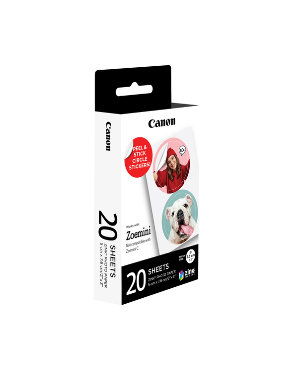 Canon Pack d'autocollants ronds prédécoupés 33 mm ZINK, 20 feuilles