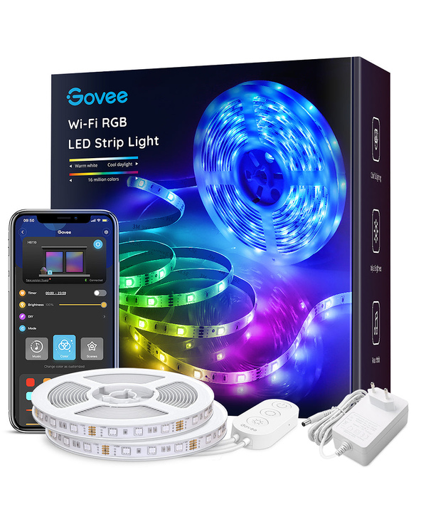 Govee Wi-Fi RGB LED Strip Light Eclairage intelligent par bande Wi-Fi/Bluetooth Blanc