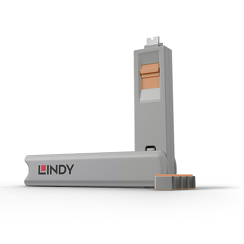 Lindy 40428 bloqueur de port Clé de bloqueur de port USB Type-C Gris, Orange 4 pièce(s)