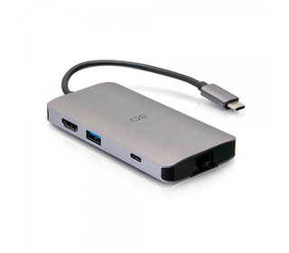 C2G Mini station d’accueil USB-C 8 en 1 avec HDMI, 2 USB-A, Ethernet, lecteur de carte SD et USB-C, alimentation électrique jusq