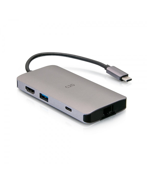 C2G Mini station d’accueil USB-C 8 en 1 avec HDMI, 2 USB-A, Ethernet, lecteur de carte SD et USB-C, alimentation électrique jusq