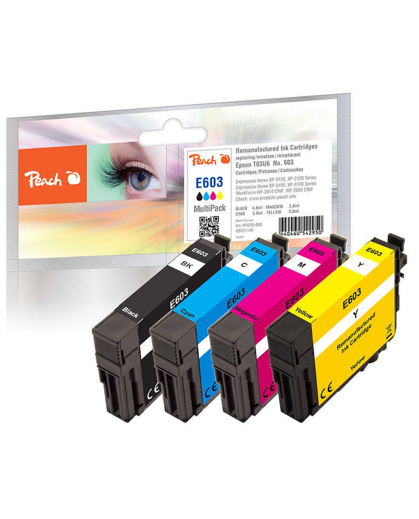 Peach PI200-868 cartouche d'encre 4 pièce(s) Compatible Rendement standard Noir, Cyan, Magenta, Jaune
