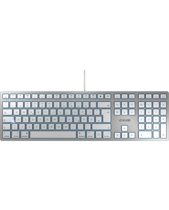CHERRY KC 6000 SLIM FOR MAC Clavier filaire pour Mac, blanc/argent, USB, AZERTY - FR