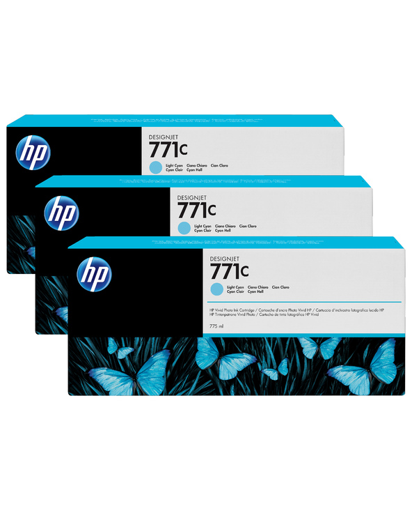 HP 771C pack de 3 cartouches d'encre DesignJet cyan clair, 775 ml
