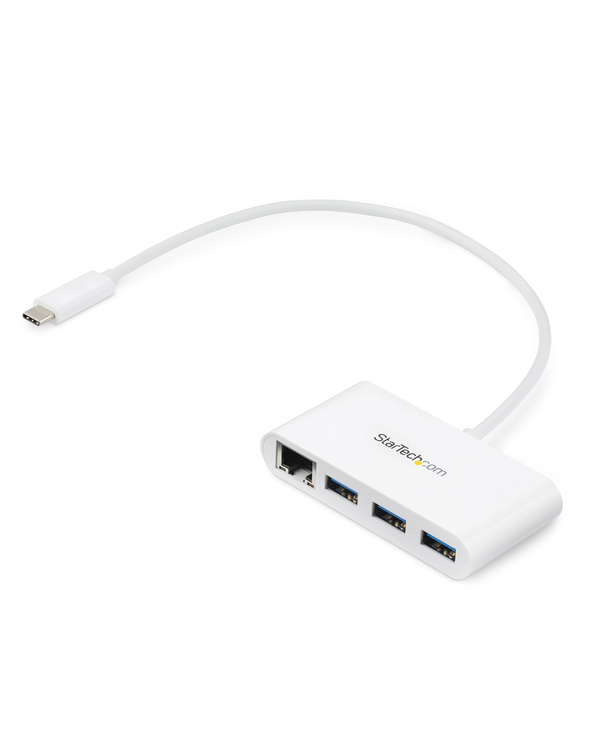 StarTech.com Hub USB-C à 3 ports avec Gigabit Ethernet - USB 3.0 (5Gbps) - USB-C vers 3x USB-A - Blanc