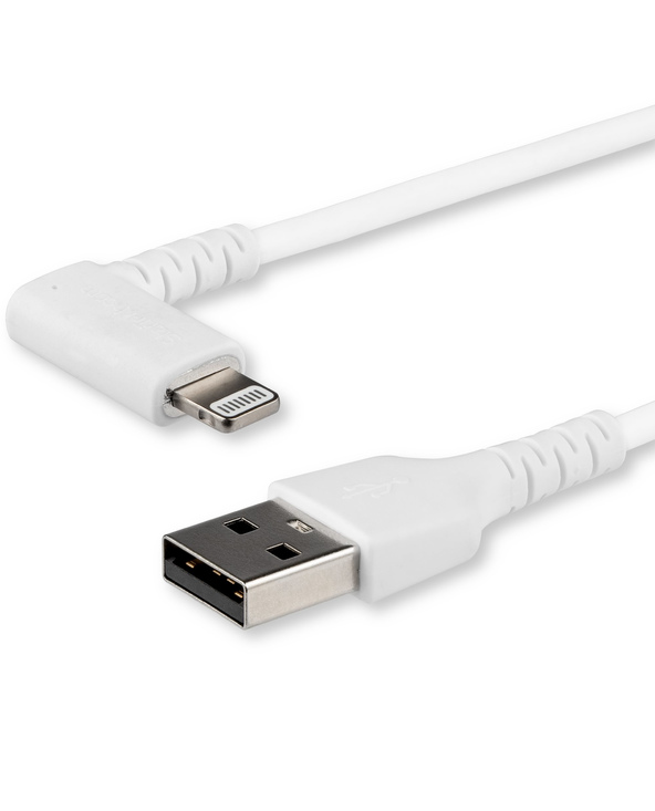 StarTech.com Câble USB-A vers Lightning Blanc Robuste 1m Coudé à 90° - Câble de Charge/Synchronisation USB Type A vers Lightning
