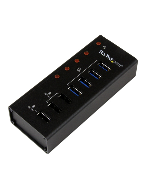 StarTech.com Hub USB 3.0 (5Gbps) Alimenté de 4 ports avec Station de Recharge de 3 ports USB (2 x 1A, 1 x 2A) - Fixation Murale