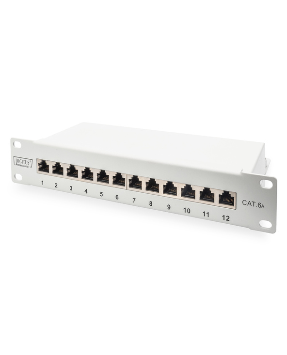 Digitus Panneau de brassage Cat. 6a, blindé, 12 ports, 1U, 10", gris