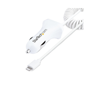 StarTech.com Chargeur Voiture Lightning avec Câble Spiralé - Chargeur Iphone 1m - Double Chargeur USB pour Telephones et Tablett
