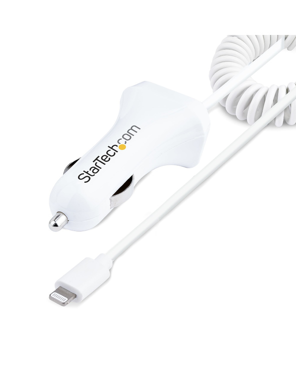 StarTech.com Chargeur Voiture Lightning avec Câble Spiralé - Chargeur Iphone 1m - Double Chargeur USB pour Telephones et Tablett