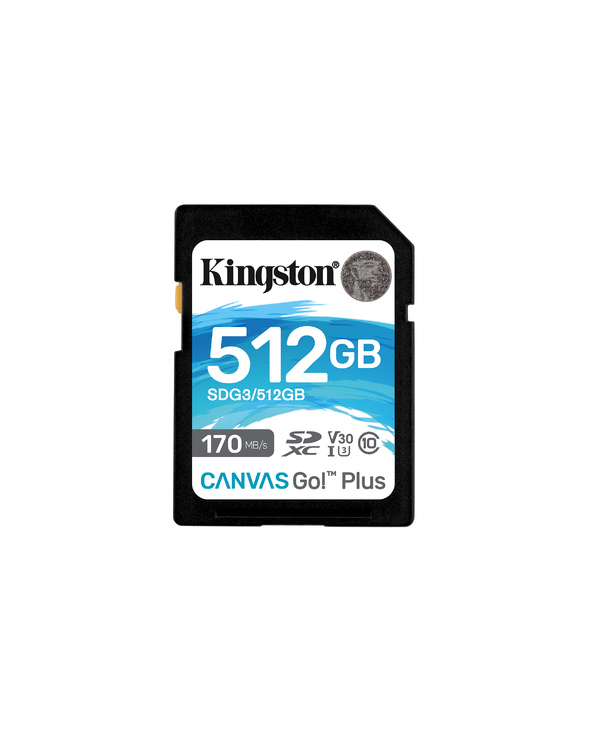 Kingston Technology Carte SDXC Canvas Go Plus 170R C10 UHS-I U3 V30 de 512 Go