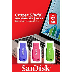 SanDisk Cruzer Blade 3x 32GB lecteur USB flash 32 Go USB Type-A 2.0 Bleu, Vert, Rose