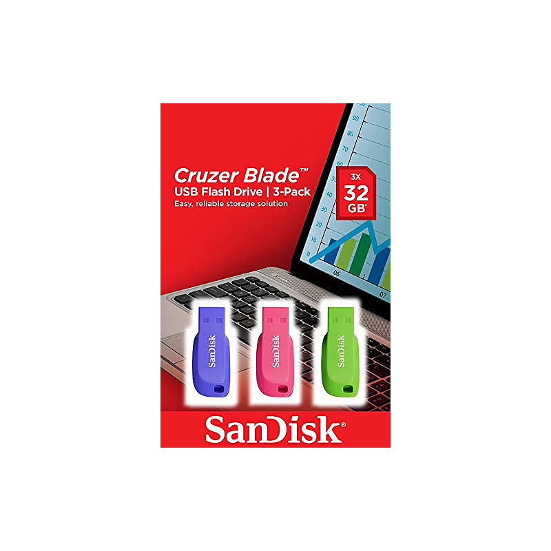 SanDisk Cruzer Blade 3x 32GB lecteur USB flash 32 Go USB Type-A 2.0 Bleu, Vert, Rose