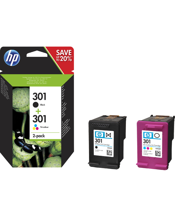 HP 2x 301 2-pack Black/Tri-color Original Ink Cartridges cartouche d'encre 2 pièce(s) Rendement standard Noir, Cyan, Magenta, Ja